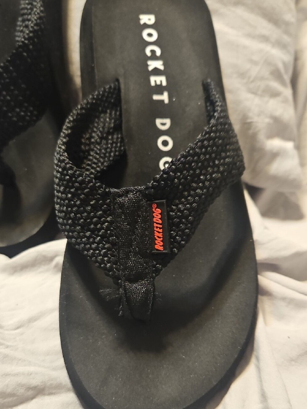 Rocket Dog Black Woven Wedge Flip Flops - Picture 3 of 4